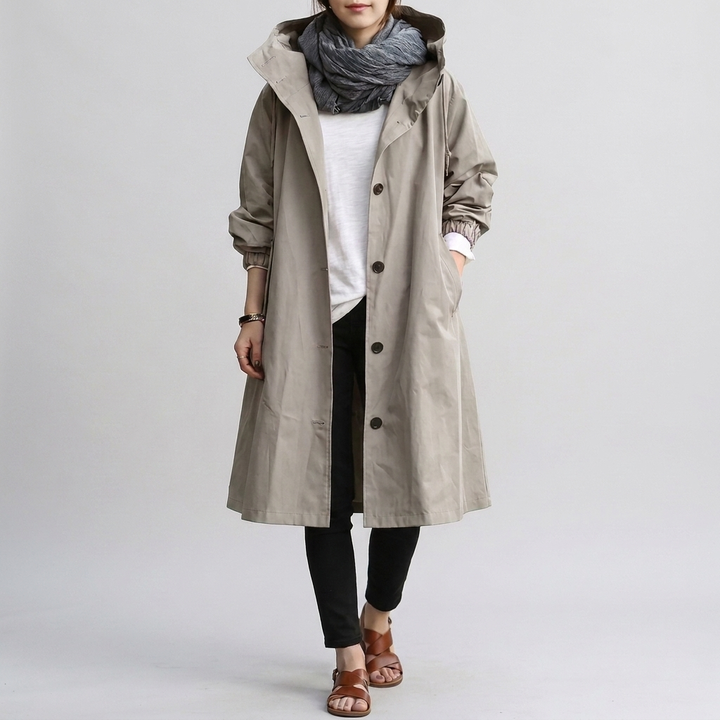 Trendy women's oversized rain jacket, perfect casual outerwear for wet spring days.