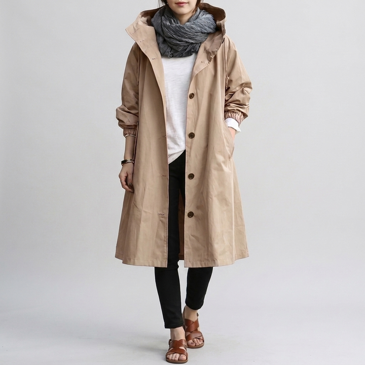 Lightweight waterproof women's oversized coat, ideal for comfortable weather protection.