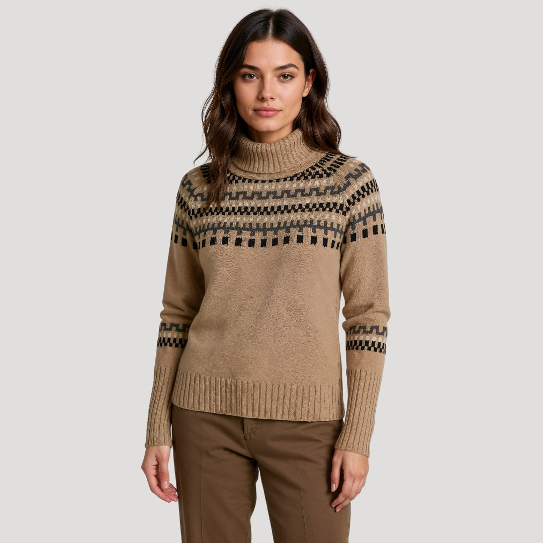Women's patterned turtleneck knit sweater, elegant comfort for spring
