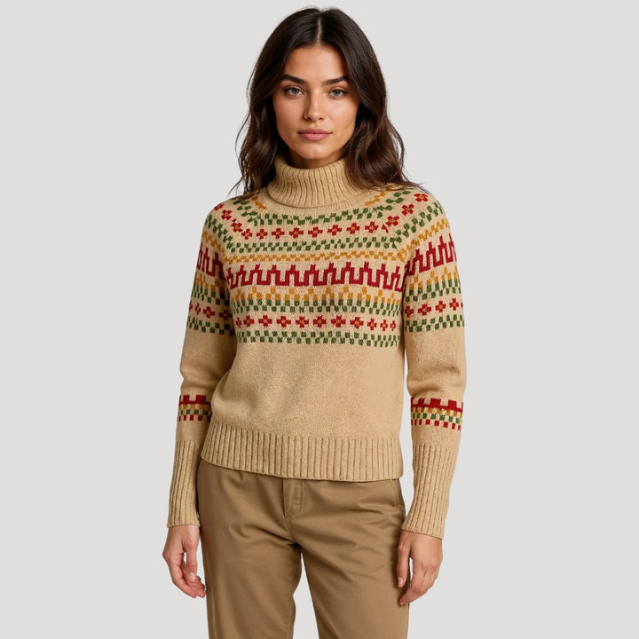 Elegant women's patterned turtleneck featuring a soft knit fabric
