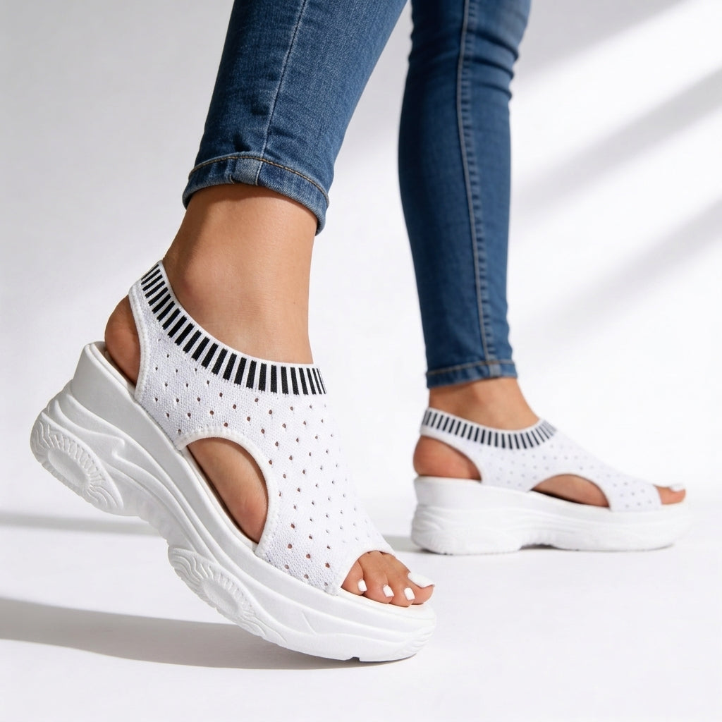 Slip-on women's peep toe wedge platform sandals, designed for all-day comfort and easy walking in summer.