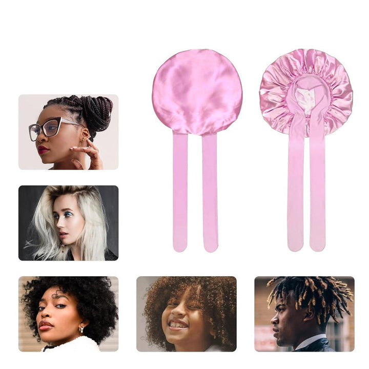 Stylish women's grey silk satin sleeping cap, adjustable for a secure fit, hair protection