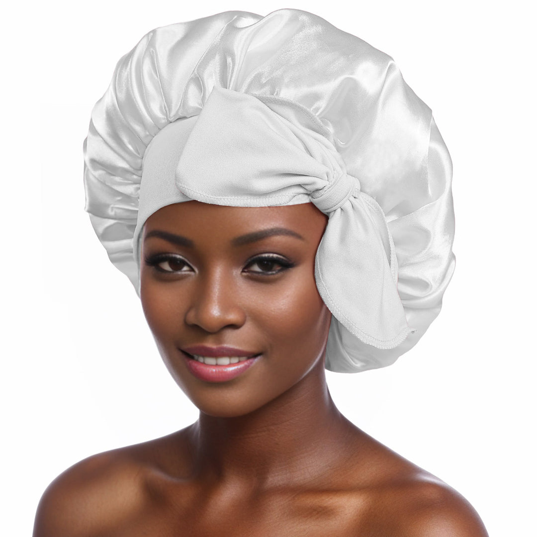Pack of three assorted reversible satin bonnets for women, diverse colors for hair care