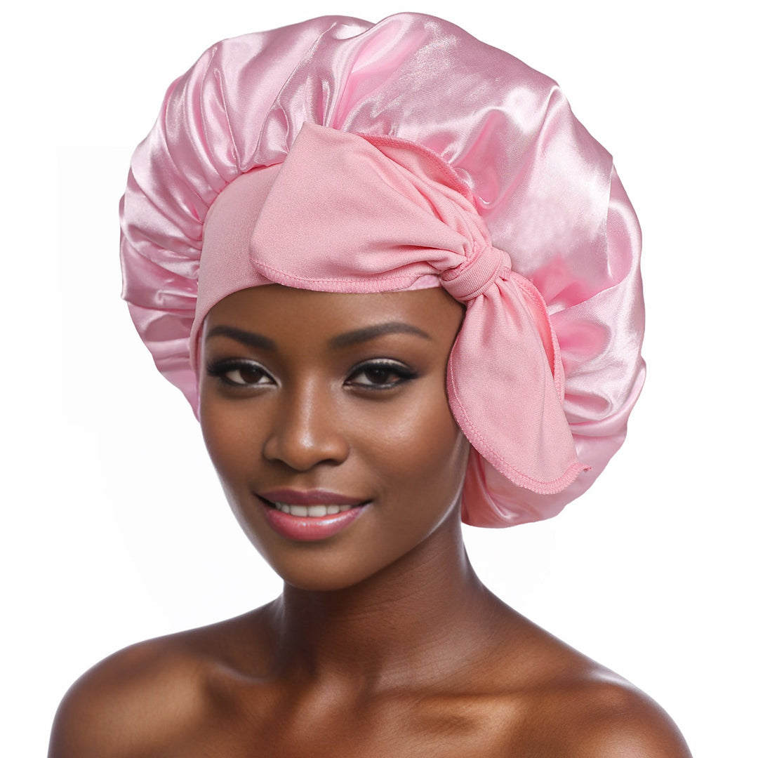 Women's reversible burgundy satin bonnet, offering luxurious hair protection during sleep