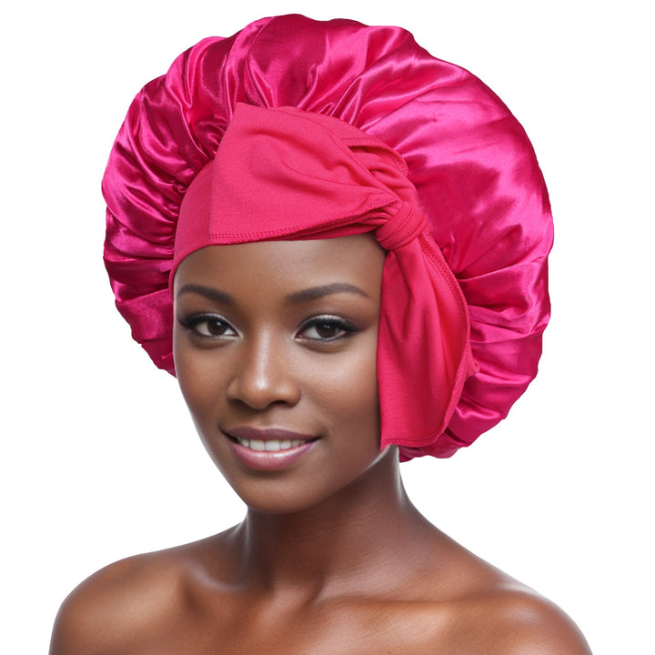 Lightweight and breathable adjustable satin sleepcap for women, promoting healthy hair