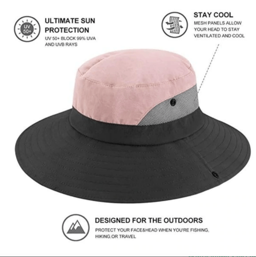 Women's peach foldable sun hat with UPF 50+ UV protection, great for fishing and boating