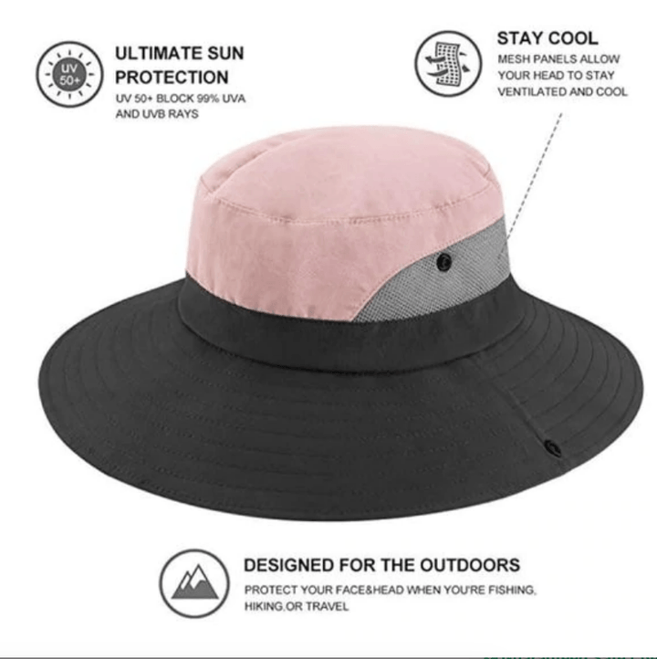 Women's peach foldable sun hat with UPF 50+ UV protection, great for fishing and boating