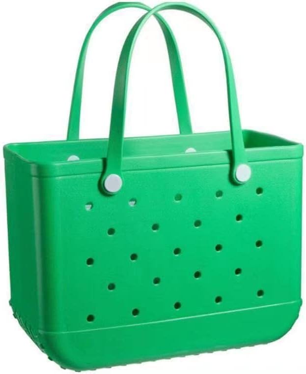 Colorful multi-tone EVA beach tote, vented, waterproof, a stylish travel accessory.