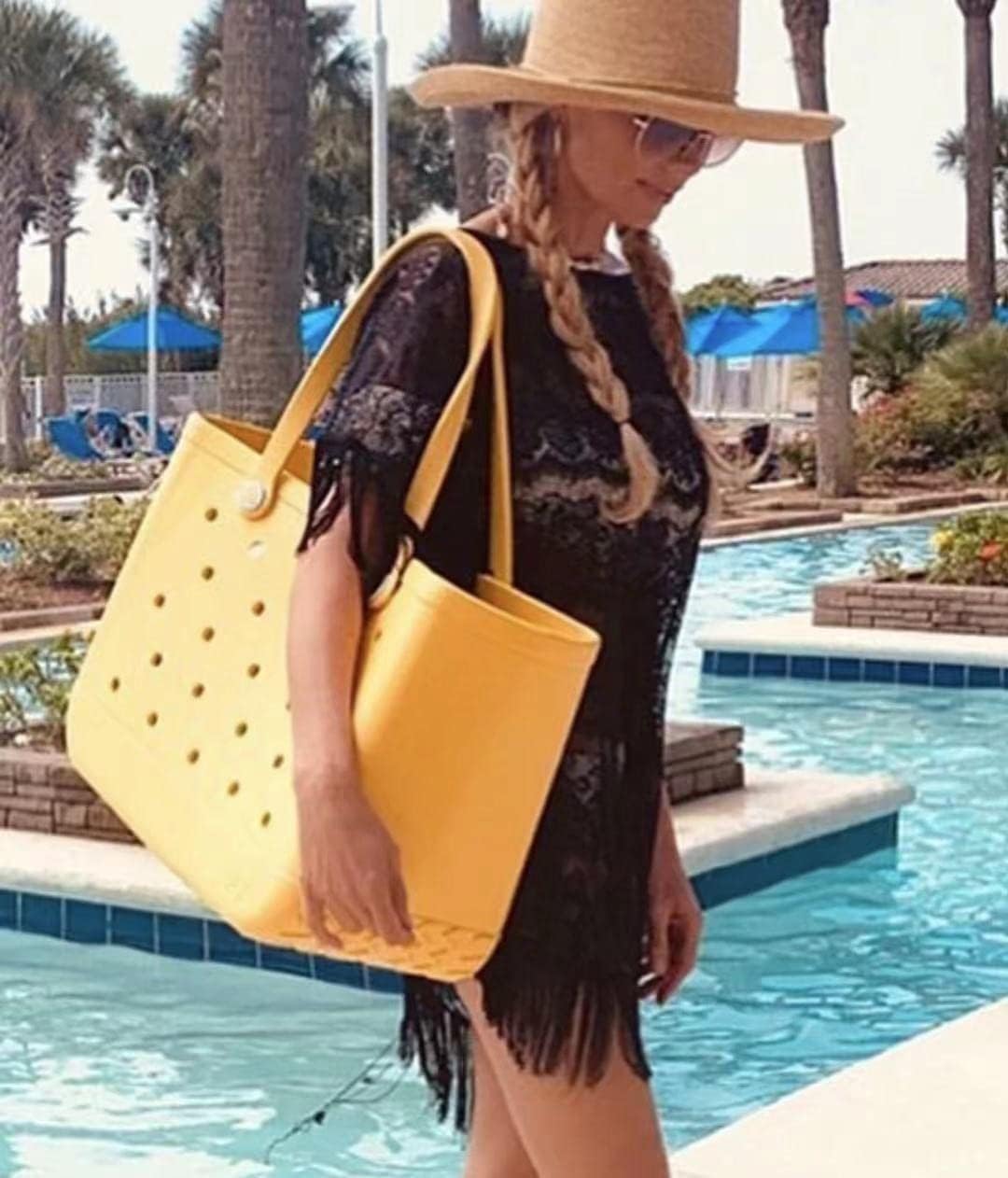 Large capacity waterproof EVA beach tote in blue, perfect for travel & gym.