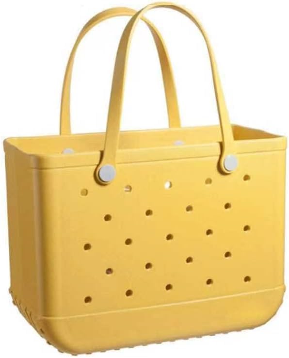 Durable black women's washable EVA tote bag, ideal for beach, gym, or travel.