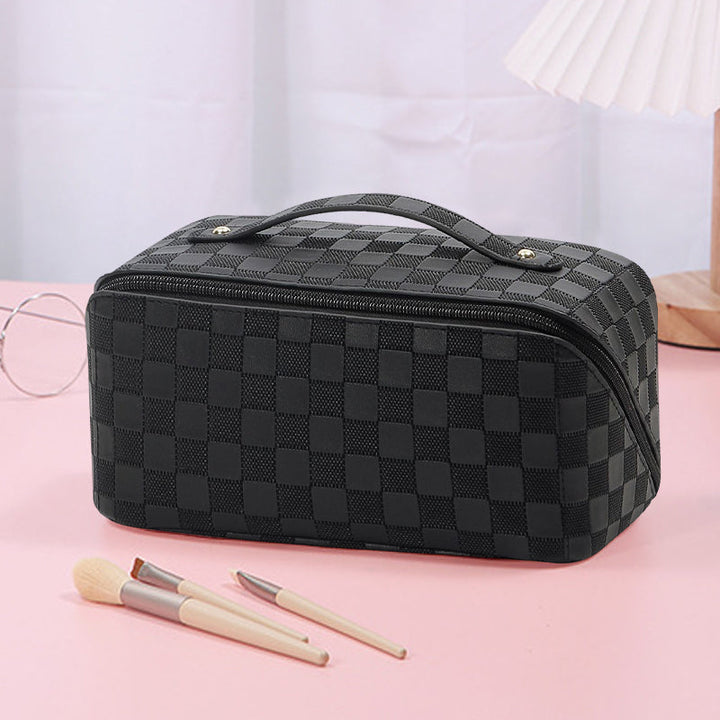 Gift-ready women's plaid cosmetic bag, perfect for any occasion, travel or home.