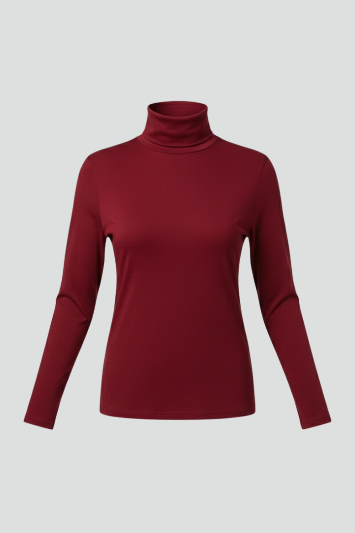 Women's plain knit turtleneck sweater, long sleeve, cozy & classic for winter wear.