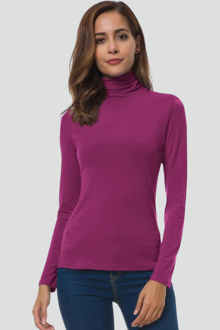Women's classic long sleeve turtleneck sweater, plain knit top, cozy & chic for fall and winter.