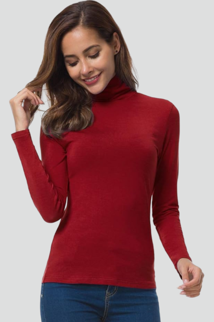 Casual chic women's long sleeve turtleneck sweater, cozy plain knit for everyday style.