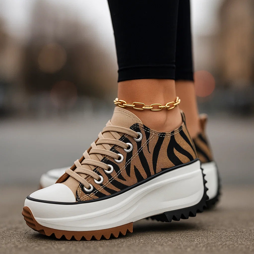 Women's platform sneakers, white with lace-up closure, offering orthopedic comfort & shock absorption for everyday wear.