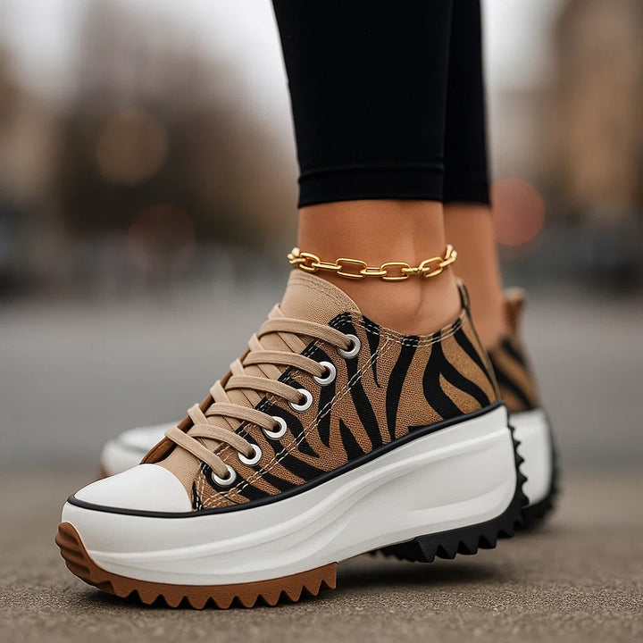 Women's platform sneakers, white with lace-up closure, offering orthopedic comfort & shock absorption for everyday wear.