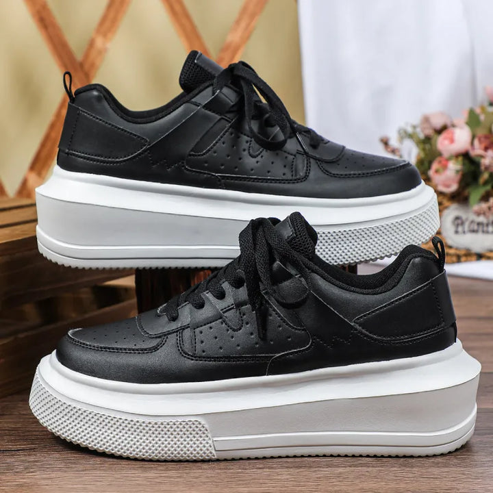 Stylish women's platform sneakers, breathable perforated design & classic laces. Perfect for casual fashion.