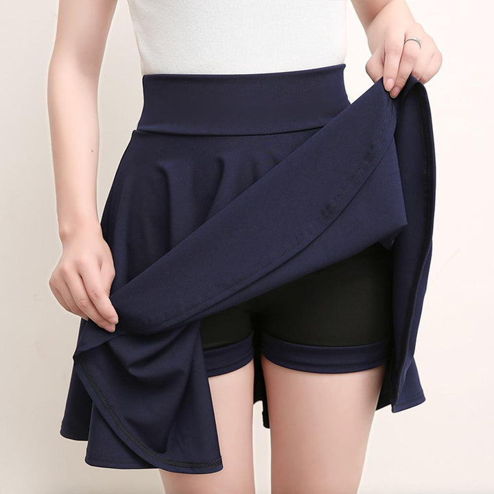 Stylish pleated A-line skort, elastic waistband, ideal for everyday wear