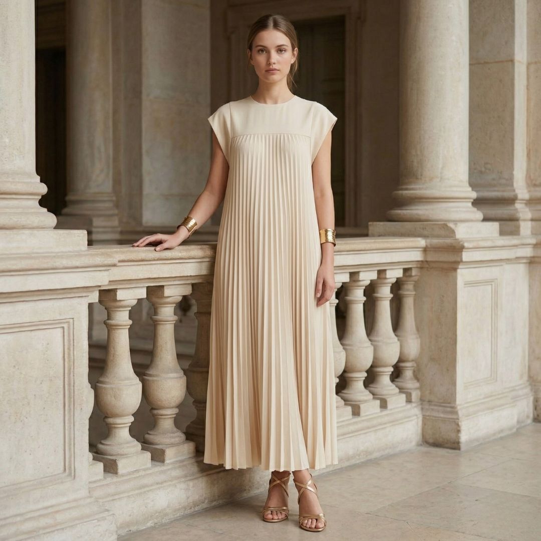 Elegant women's pleated maxi dress, perfect for evening wear & special occasions.