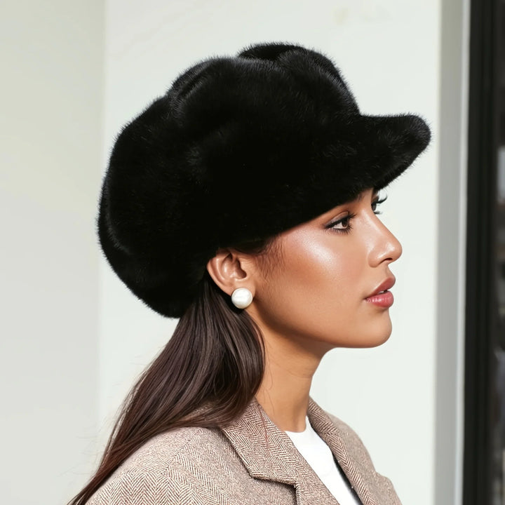 Elegant women's faux fur cap, a cozy and fashionable winter accessory for warmth.