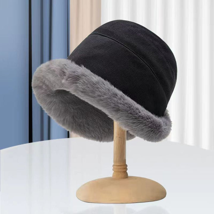 Trendy women's winter hat: a soft plush velvet bucket hat in a deep, fashionable color