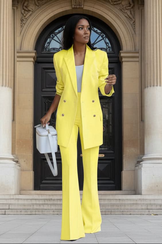 Professional women's suit set: tailored blazer & trousers for business meetings, formal outfits & office wear.