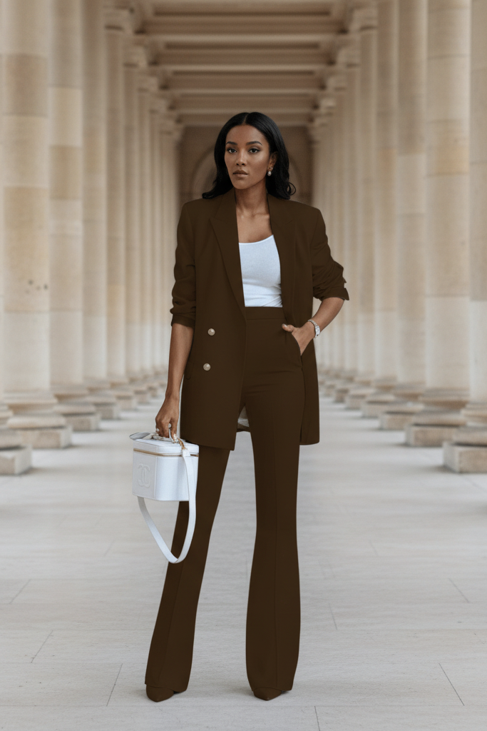 Modern women's professional blazer suit set, featuring a tailored fit for a chic, elegant, and sophisticated look.
