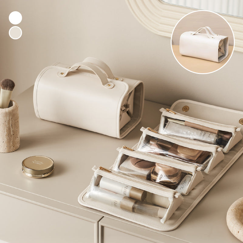 Four individual bags detached from the main women's cosmetic organizer, showing versatility