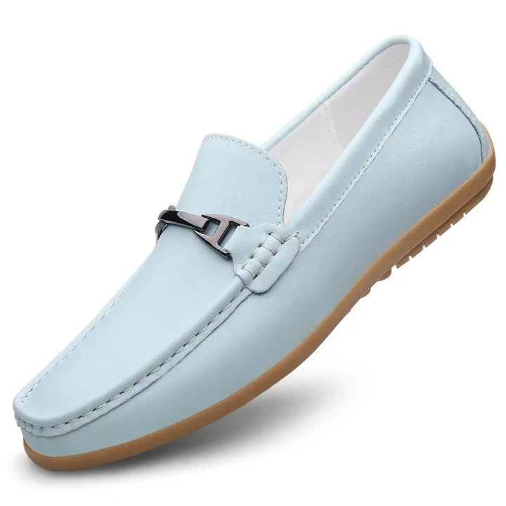 Women's leather loafers from an elevated angle, highlighting the elegant silhouette