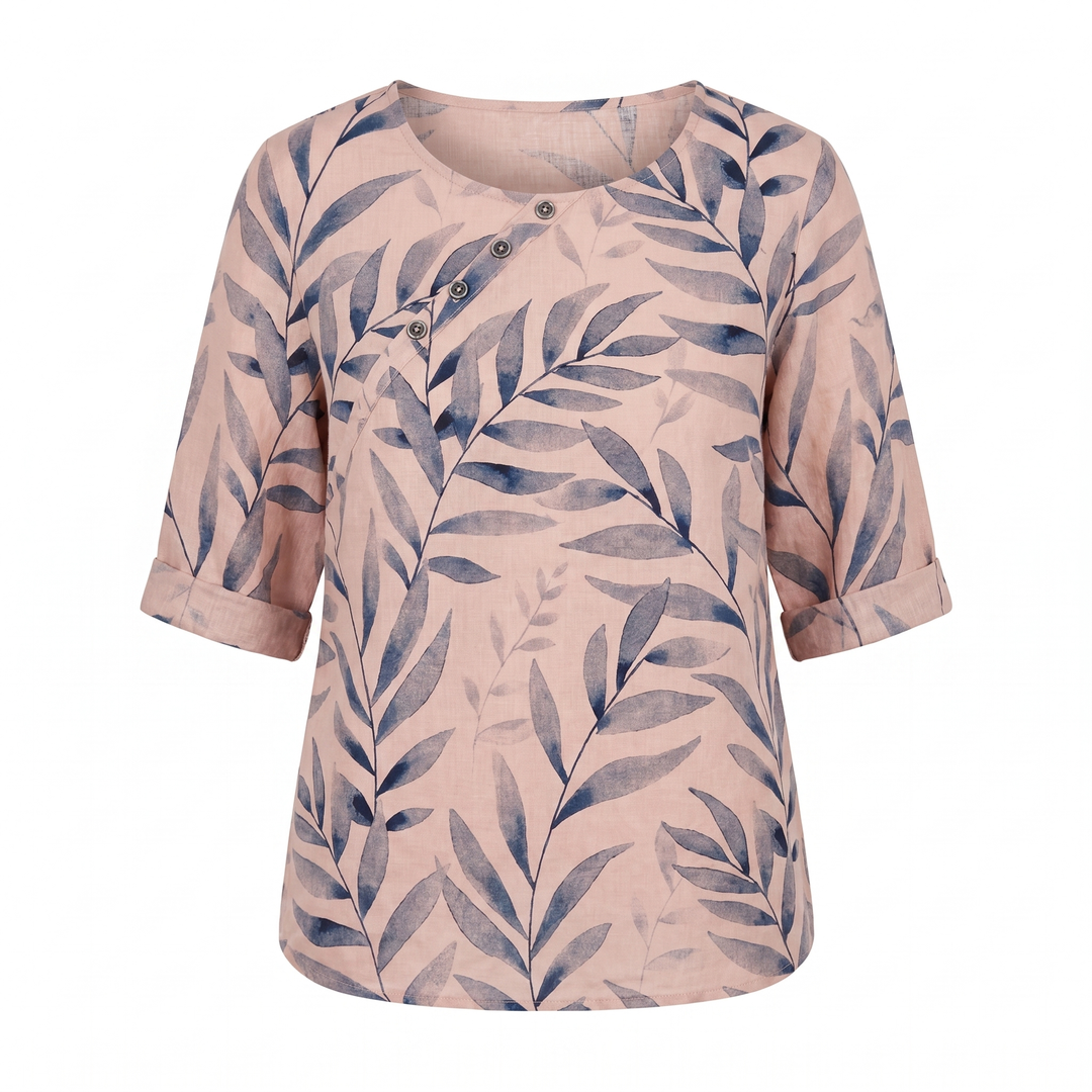 Plus size women's printed asymmetric blouse, relaxed fit & stylish design for everyday fashion.