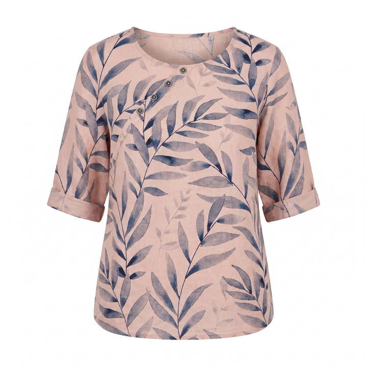Plus size women's printed asymmetric blouse, relaxed fit & stylish design for everyday fashion.