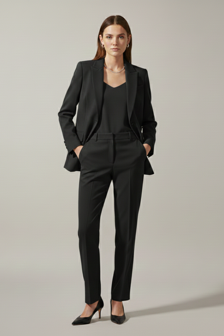 Womens fashion: professional blazer & straight leg trousers set. A versatile office and formal outfit.