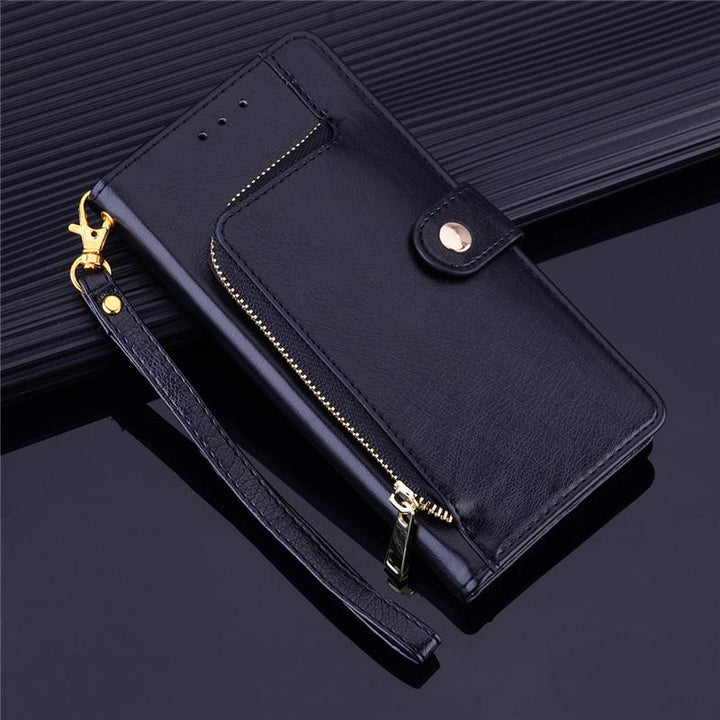 Slim women's iPhone wallet case featuring multiple card slots, cash pocket & wrist strap