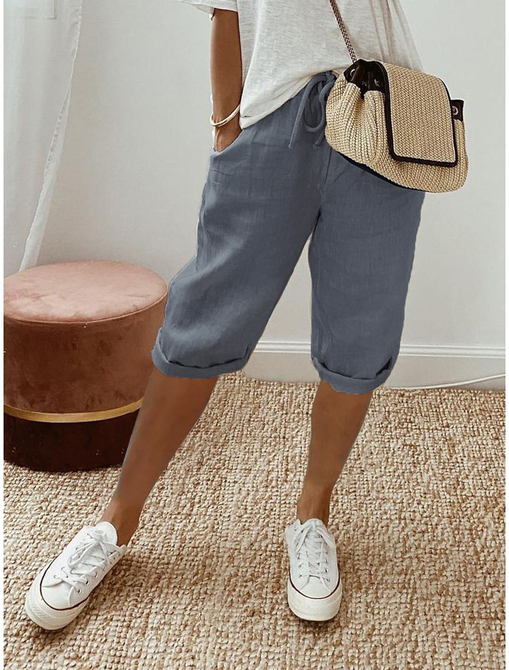 Relaxed fit women's straight leg cropped shorts, pull-on style for ultimate comfort & casual wear.