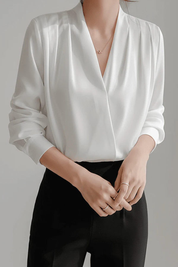Versatile women's everyday wrap blouse, comfortable and chic for any occasion, from work to casual outings.