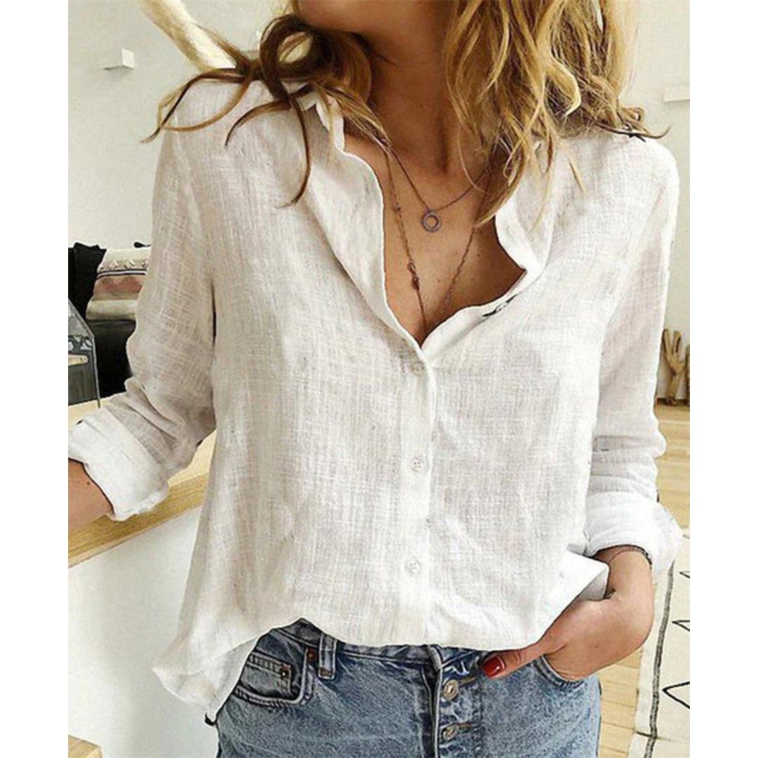 Autumn wear women's blouse, button-down with a lovely bird print, comfortable relaxed fit.
