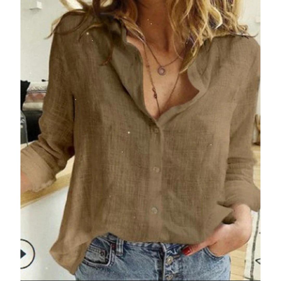 Women's bird print button-down blouse, long sleeve, relaxed fit for everyday casual style.