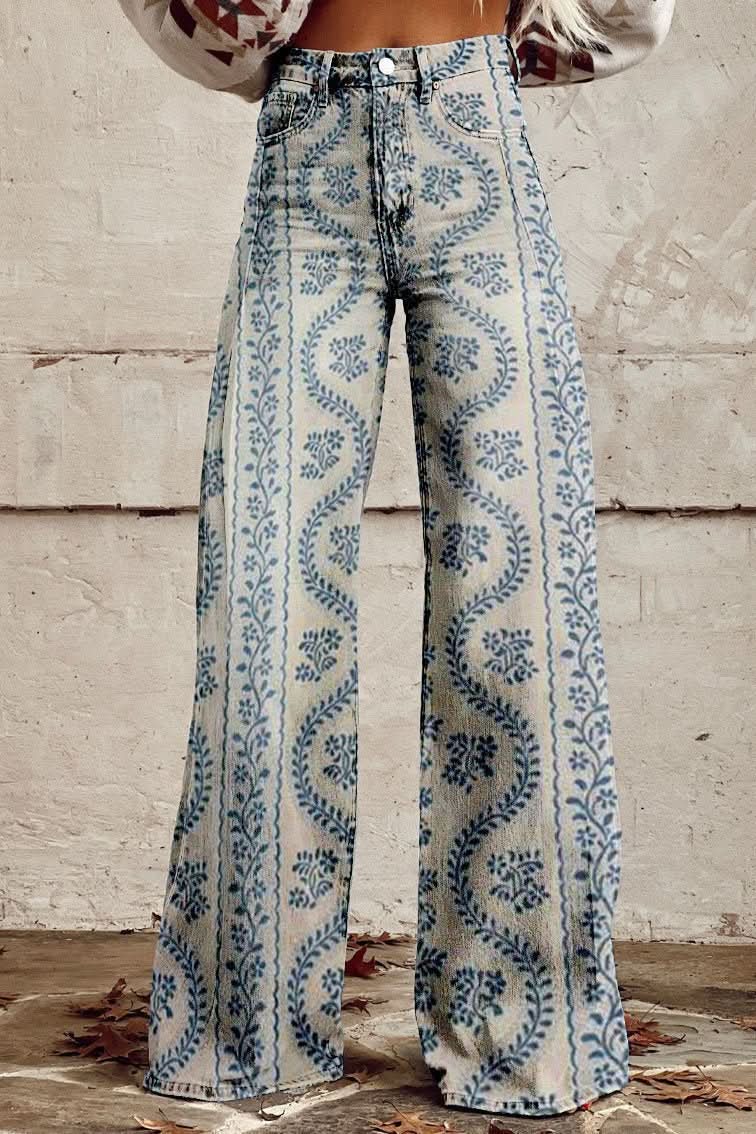 Breathable women's denim, relaxed fit pants for stylish summer casual wear.