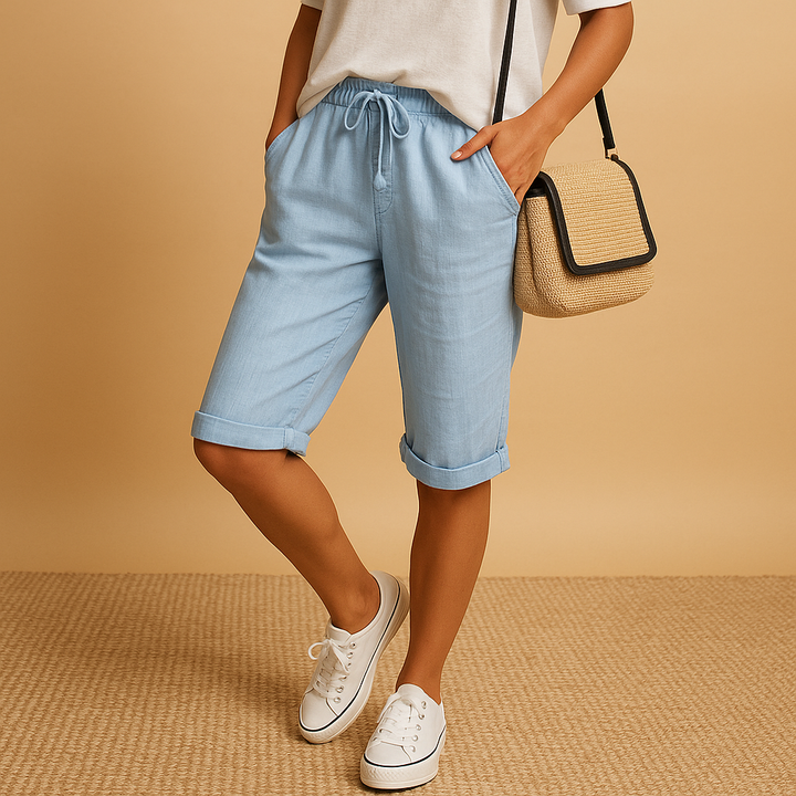 Comfortable women's capri pants, relaxed fit with an adjustable drawstring waist, ideal for spring & summer vacations.