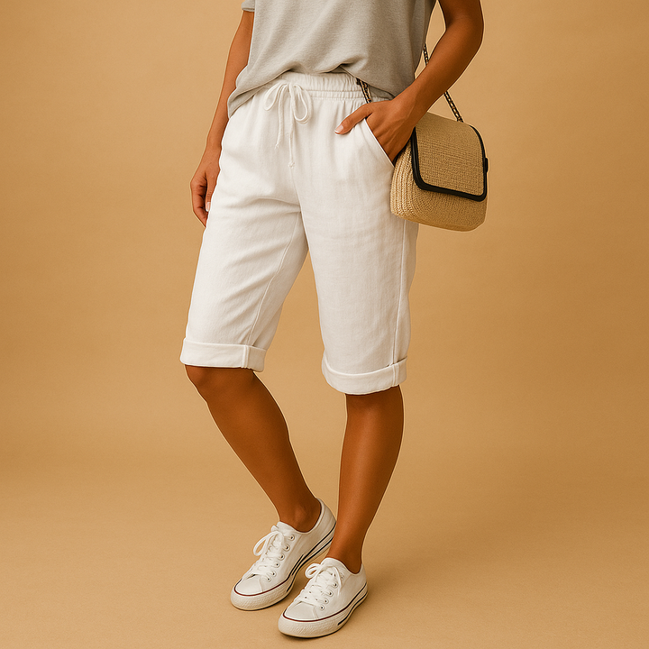 Versatile women's capri pants, relaxed fit with drawstring waist. Perfect casual trousers for spring, summer, or vacation.