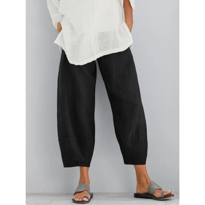 Comfortable women's loose-fit pants, great for summer everyday wear, spring fashion & relaxed casual style.
