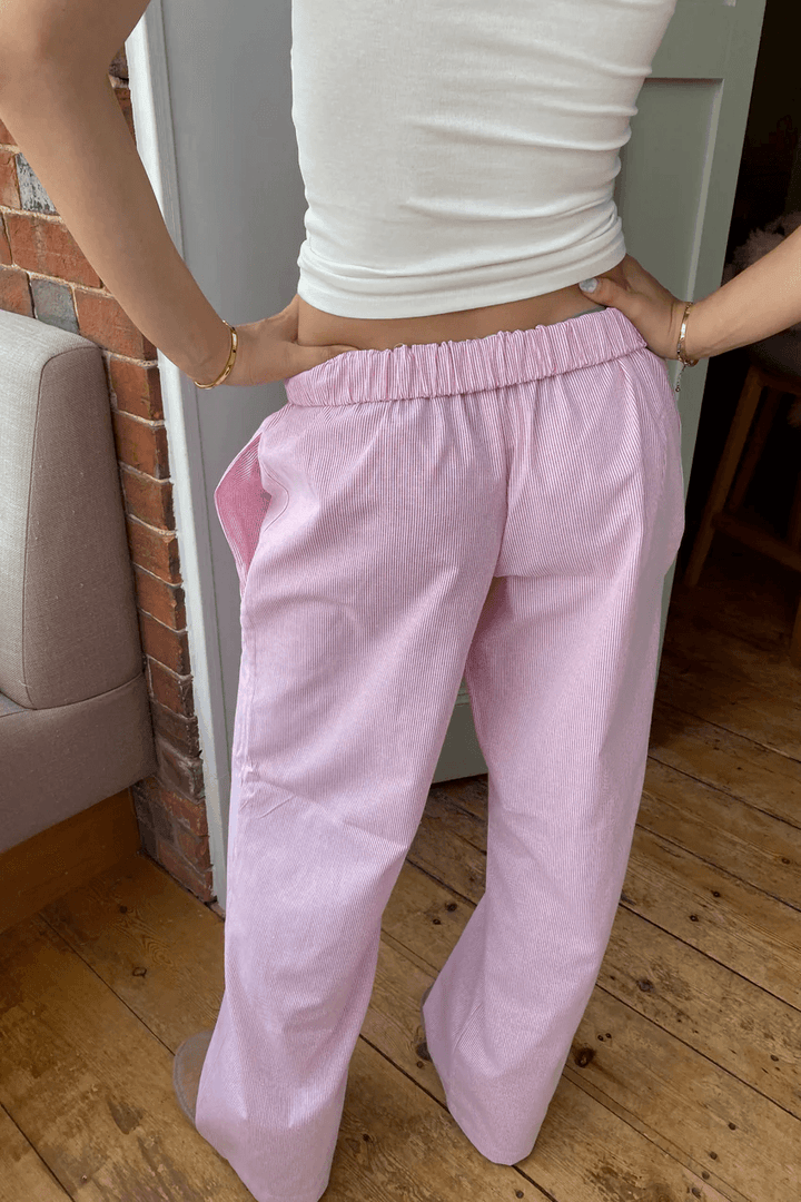 Blue women's relaxed fit lounge trousers, lightweight & soft with elastic waist for comfort.