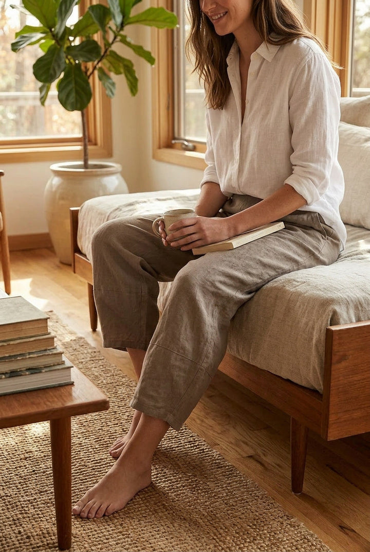 Lightweight women's linen pants with a relaxed, effortless fit, ideal for summer and casual wear.