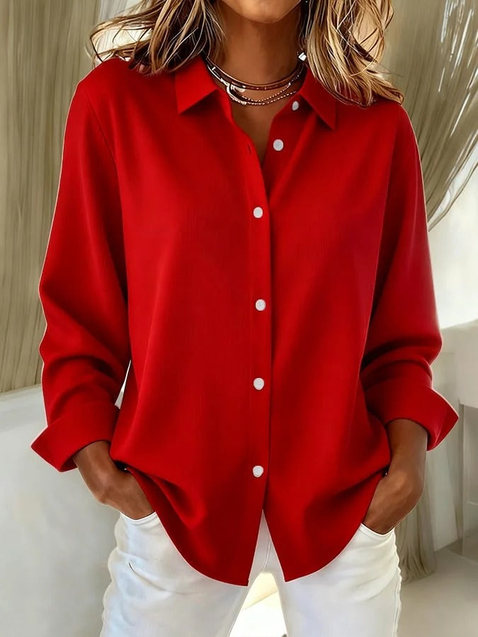 Stylish women's relaxed fit long sleeve blouse. Button down design, great for a chic casual top.