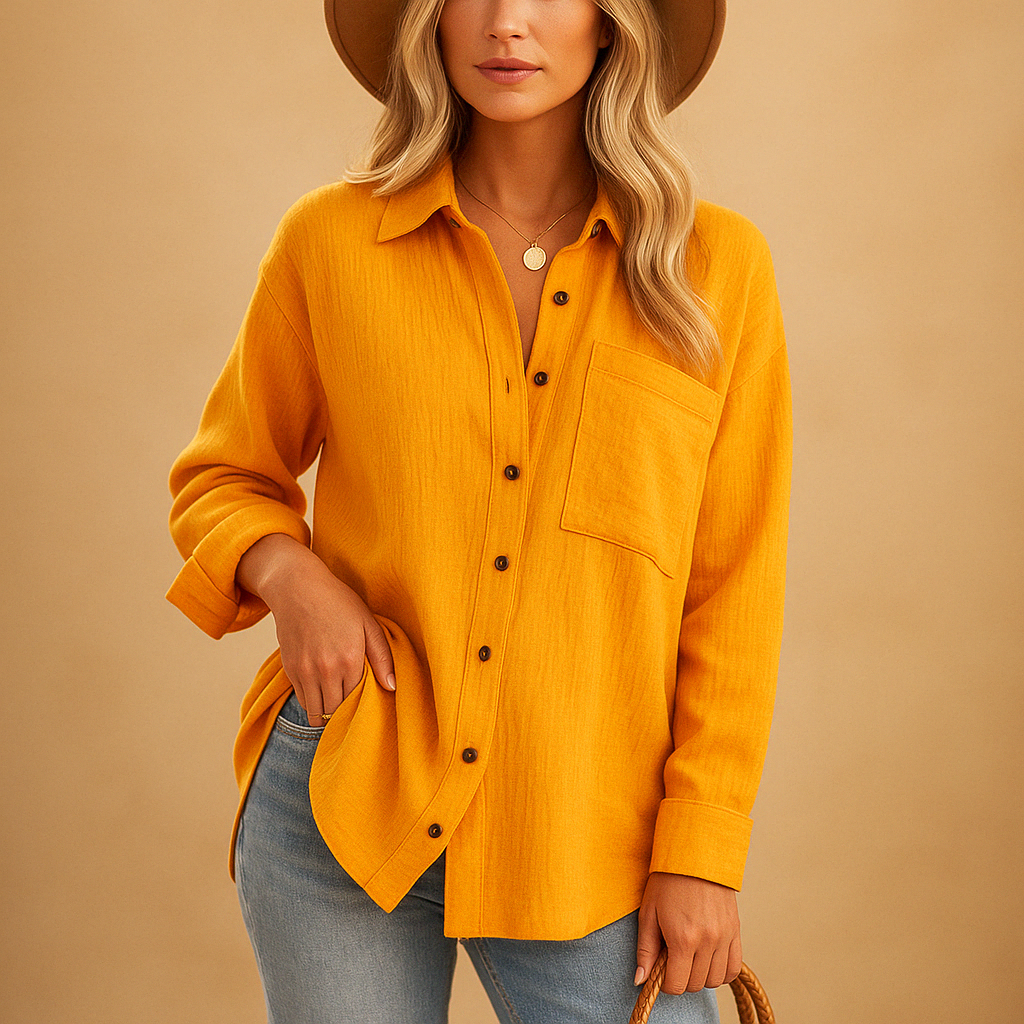 Chic women's long sleeve polo shirt with a relaxed fit, offering comfort & style.