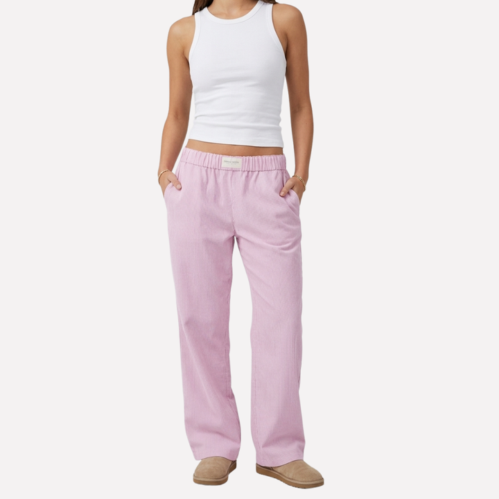Women's relaxed fit lounge trousers, lightweight soft fabric with elastic waist for comfortable casual & home wear.