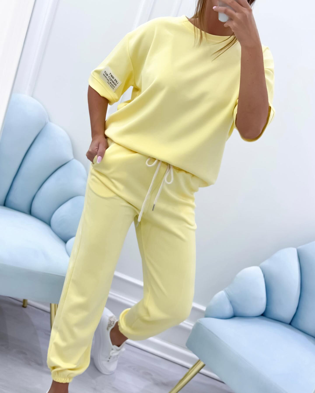 Versatile women's short sleeve set for loungewear, casual wear, and comfy summer outfits.