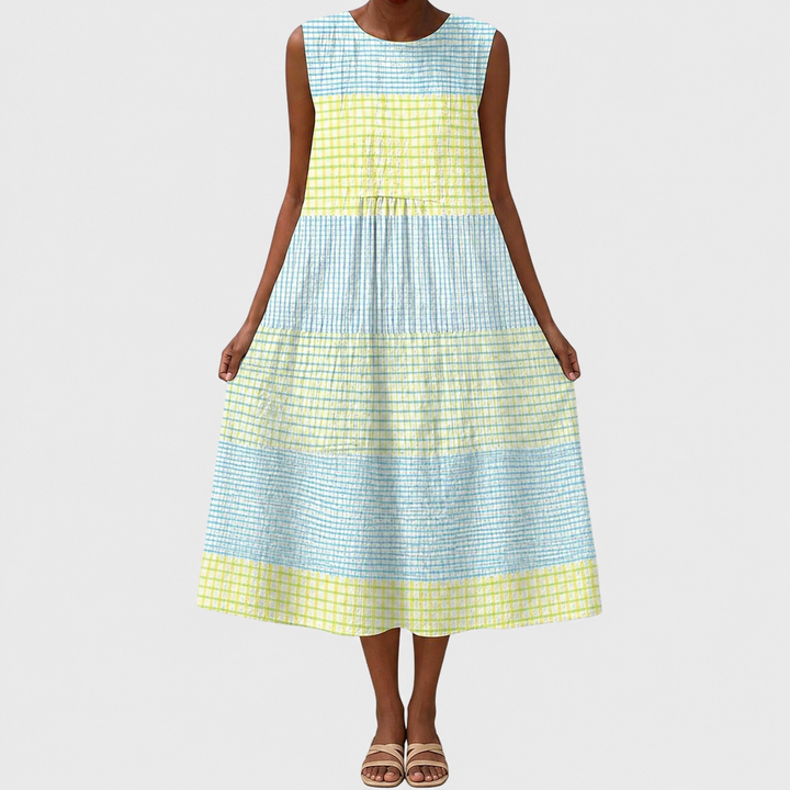 Soft, comfortable women's sleeveless summer dress, relaxed knee-length fit for casual outings.