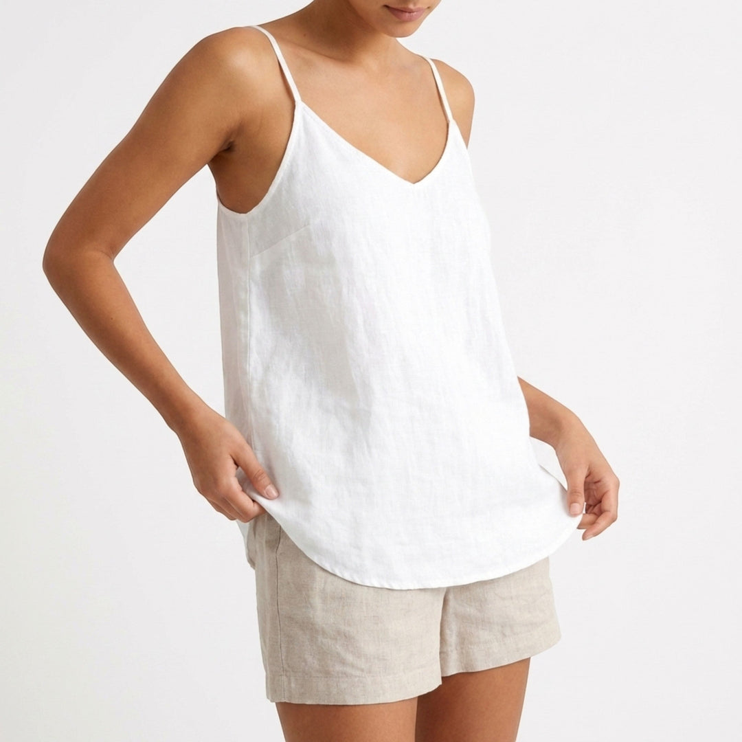 Sleeveless women's summer tank top, relaxed fit with thin spaghetti straps.