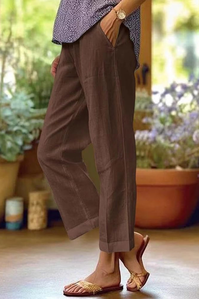 Comfortable women's straight leg flowy pants, ideal for casual summer style and travel.